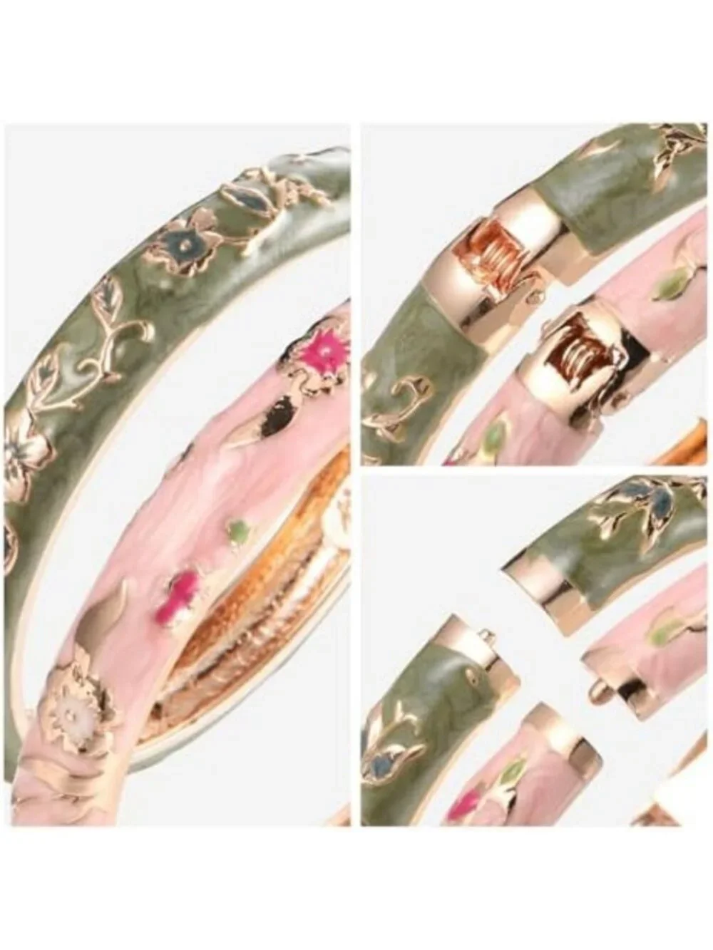Colorful Cloisonne Butterfly Cuff Bracelet - Enameled Floral Bangle for Women